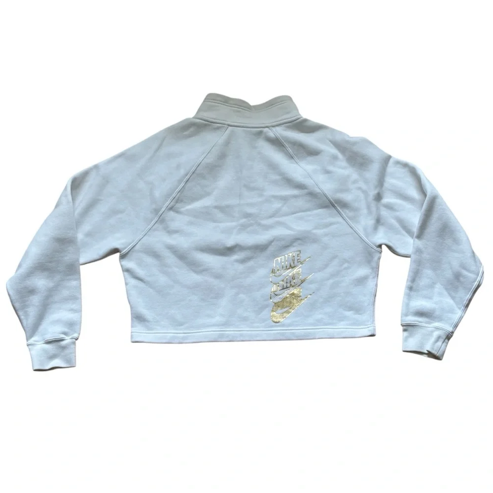 Nike Cropped Quarter Zip White Gold Just Do It Womens Size Medium Sweatshirt - Picture 3 of 6